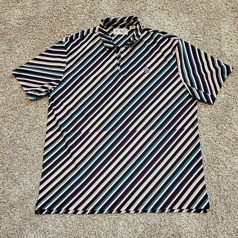 PENGUIN Men's Polo Shirt XL by Munsingwear Performance Stretch Golf Multi‎ Strip